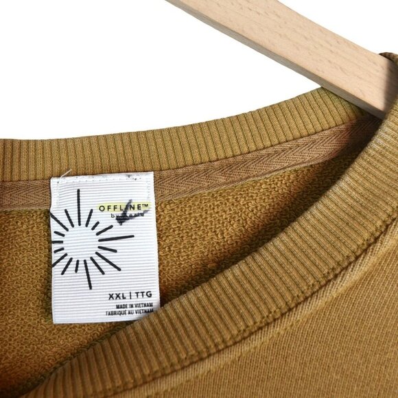 Offline by Aerie Cropped Weekend Sweater Caramel Tan XXL Oversized Baggy Lounge - Picture 5 of 9